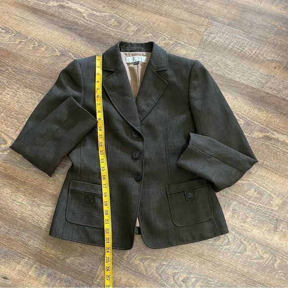TAHARI Blazer Jacket Brown Black 6 Petite Office Classic Minimalist - Picture 7 of 9